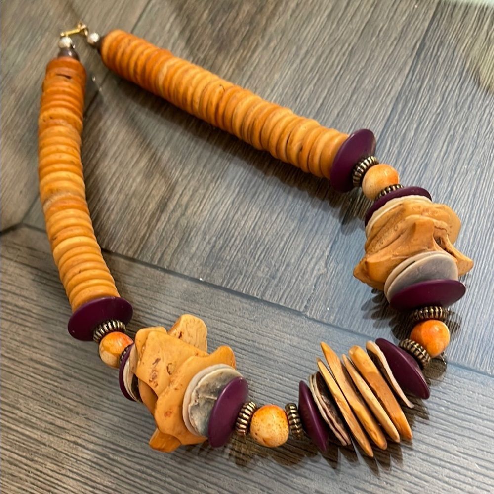 Vintage Tribal Wooden Beaded Necklace
